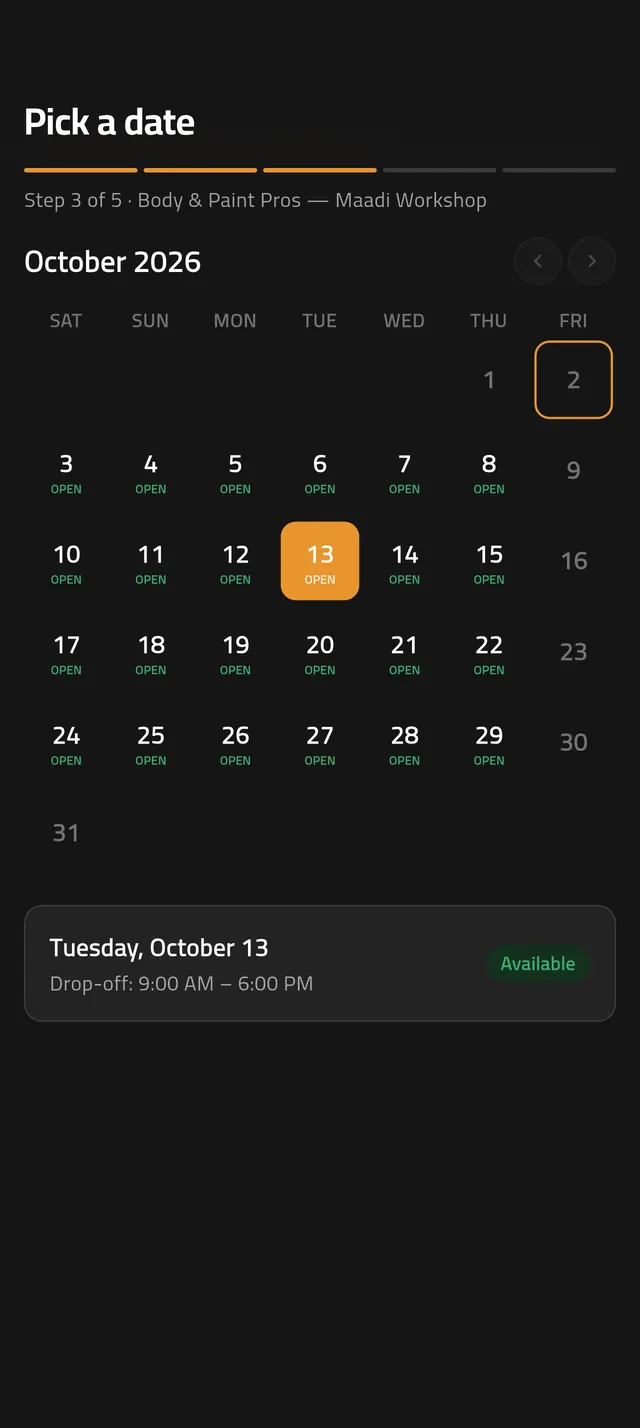 Wrenzo app booking calendar